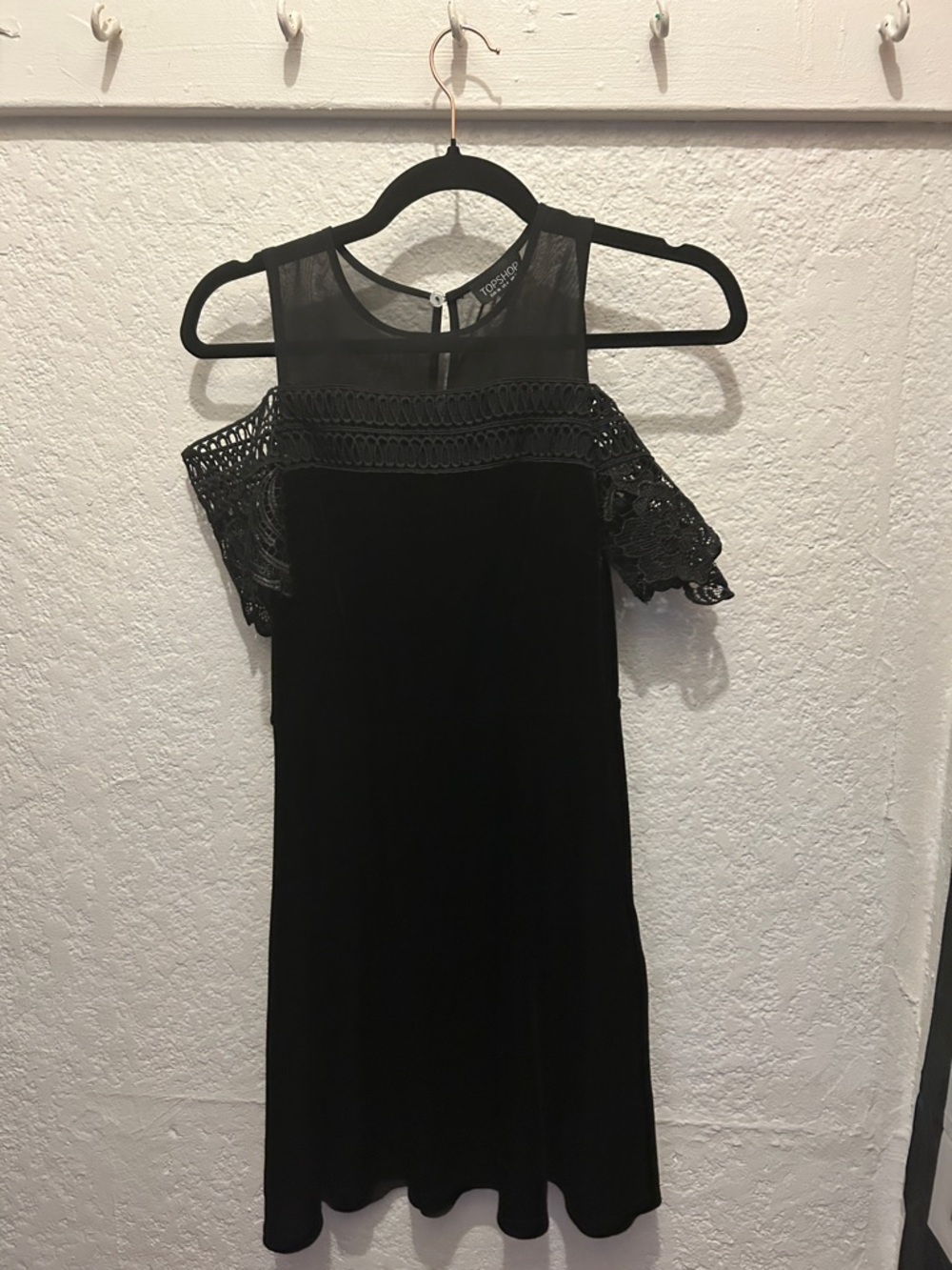 Topshop Black Cold-Shoulder Lace-Trim Mini Dress